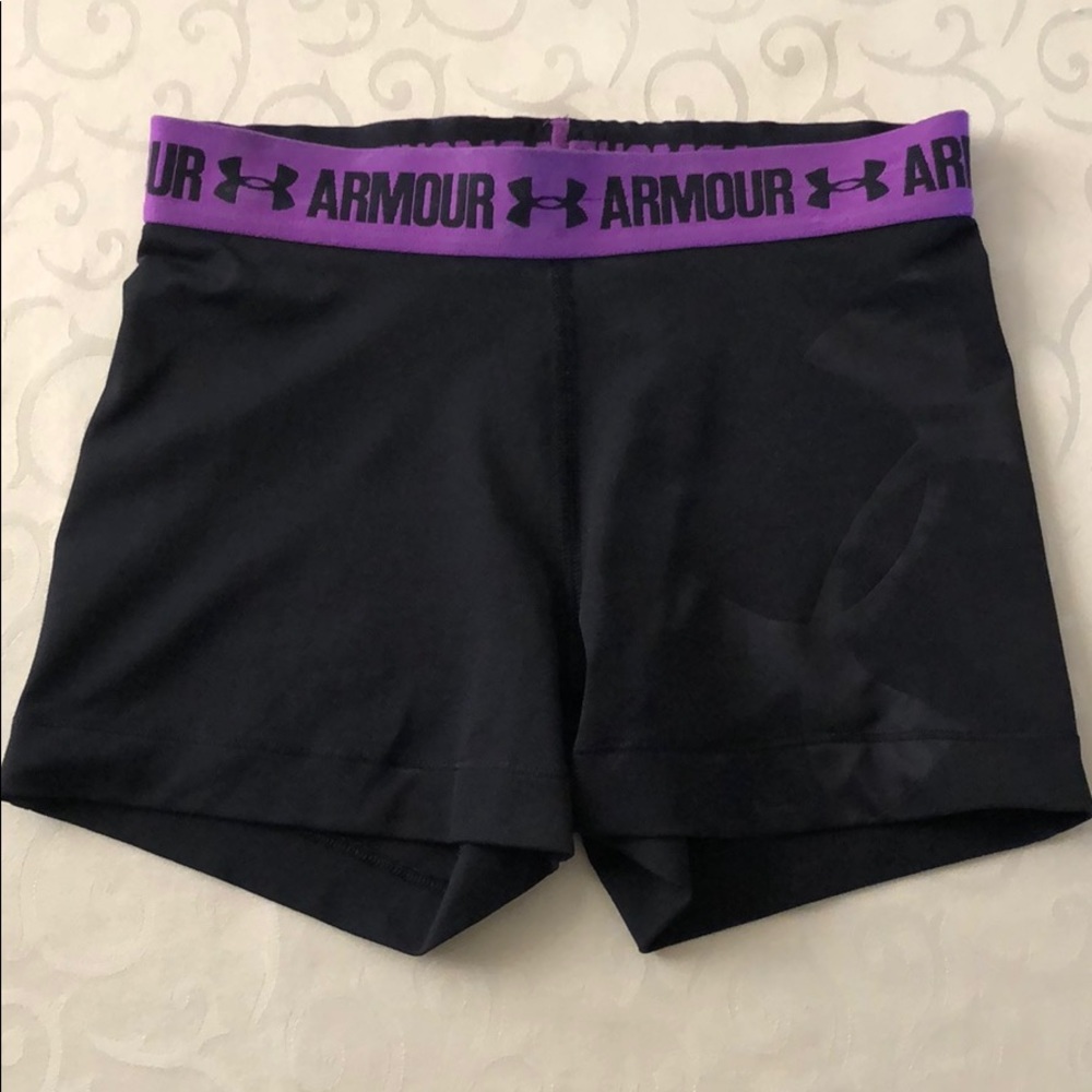 Black Under Armour Shorts with Purple Waistband